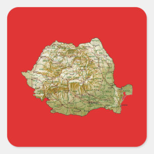 Adesivo Quadrado Vinheta do Mapa da Romênia