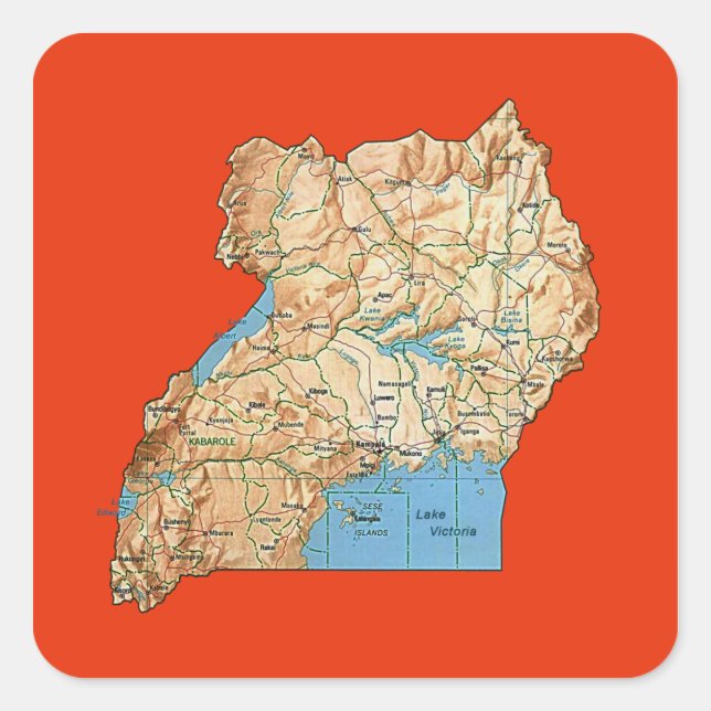 Adesivo Quadrado Vinheta do mapa de Uganda (Frente)