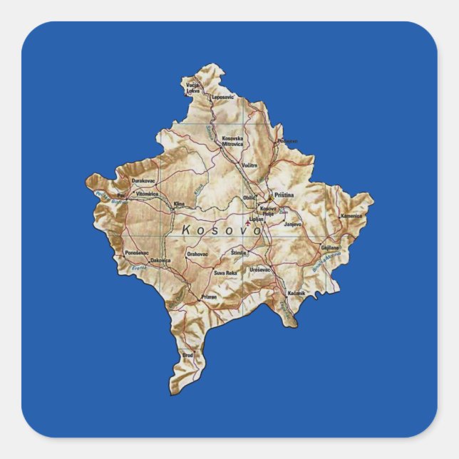 Adesivo Quadrado Vinheta do Mapa do Kosovo (Frente)