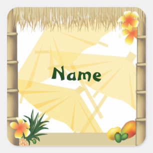 Adesivo Quadrado Vinheta do Partido do Luau Havaiano