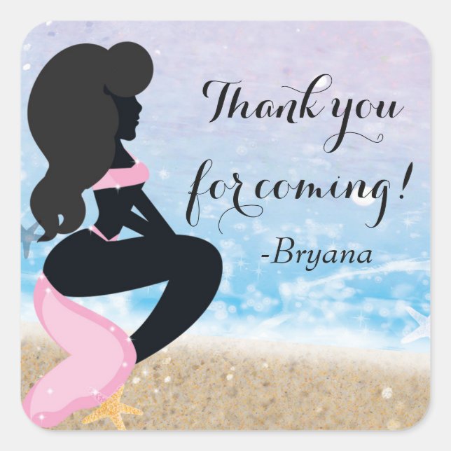 Adesivo Quadrado Vinheta do Partido Sereia Bunny Summer Sparkle (Frente)