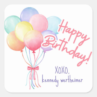 Adesivo Quadrado Vinheta dos Balões de Aniversário do Pastel