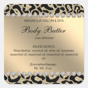 Adesivo Quadrado Vinheta Dourada Quadrada do Leopardo Salon Glitter