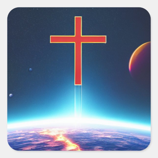 Adesivo Quadrado Vinheta Espacial Cruz Vermelha (Frente)