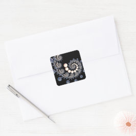 Adesivo Quadrado Vinheta espiral de pérolas de marfim e azul