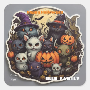 Adesivo Quadrado Vinheta Esquadrão de Halloween de Critters Spookie