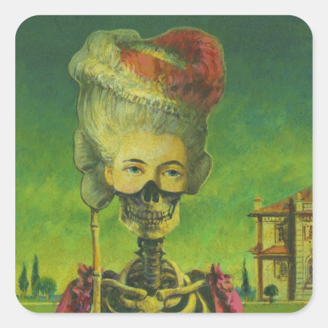 Adesivo Quadrado Vinheta-esqueleto de Horror Gótico (Frente)