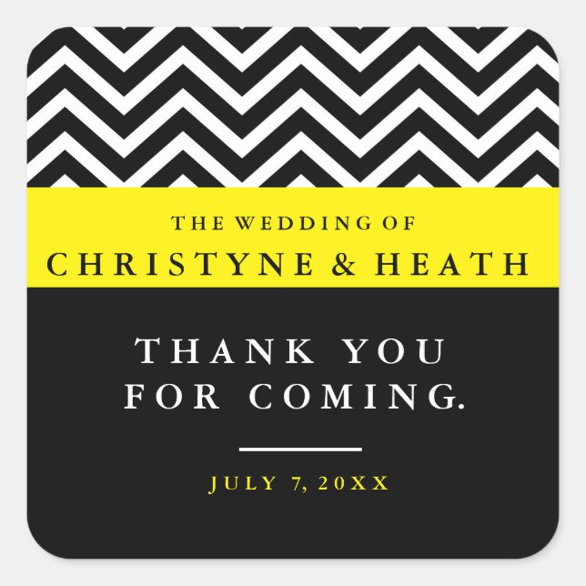 Adesivo Quadrado Vinheta-Favor Amarelo-Amarelo-Chevron-Moderno (Frente)