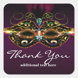 Adesivo Quadrado Vinheta-Favor do Partido Elegante da Máscara de Ma
