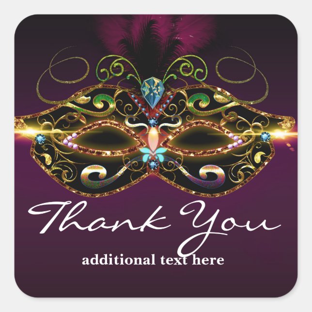 Adesivo Quadrado Vinheta-Favor do Partido Elegante da Máscara de Ma (Frente)