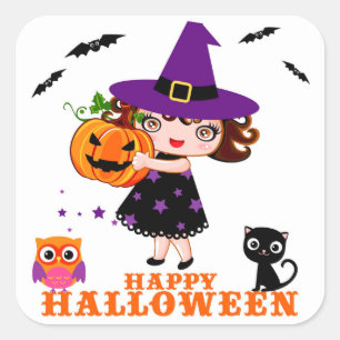 Adesivo Quadrado Vinheta Feliz de Halloween