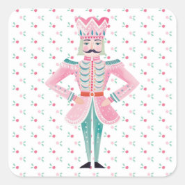 Adesivo Quadrado Vinheta Feliz de Natal com Preppy Nutcracker