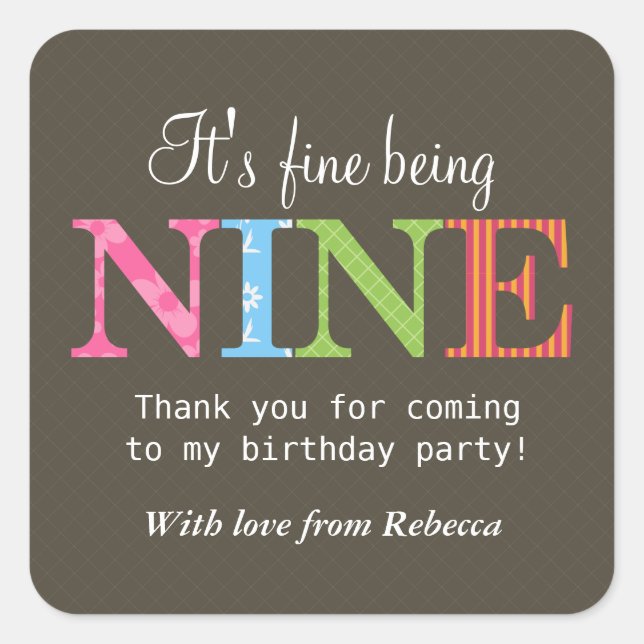 Adesivo Quadrado Vinheta-Festa de aniversário Nove Padrão (Frente)