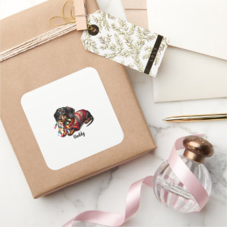 Adesivo Quadrado Vinheta Festiva Dachshund Delight