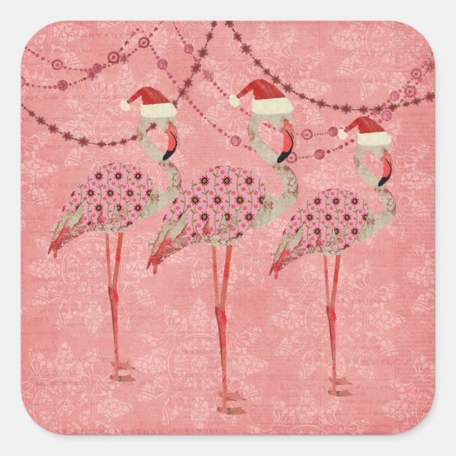 Adesivo Quadrado Vinheta Festiva Flamingos Fresca Rosa (Frente)