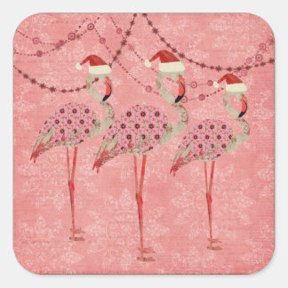 Adesivo Quadrado Vinheta Festiva Flamingos Fresca Rosa