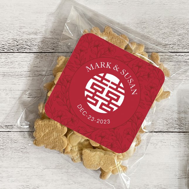 Adesivo Quadrado Vinheta Floral Chinesa Tradicional Elegante (Criador carregado)