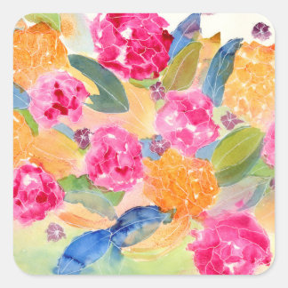 Adesivo Quadrado vinheta floral de aquarela