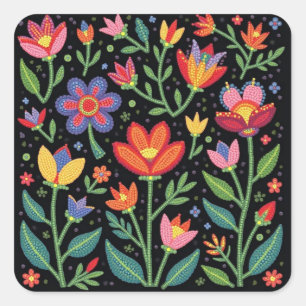 Adesivo Quadrado Vinheta Floral de Arte Folar do Artesanato de Leit