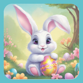 Adesivo Quadrado Vinheta Floral de Coelho Cozinhado de Páscoa em Co