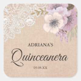 Adesivo Quadrado Vinheta Floral de Quinceanera Rústica de Colchonet