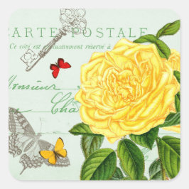 Adesivo Quadrado vinheta floral francesa com rosa bonito