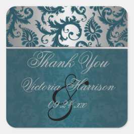 Adesivo Quadrado Vinheta Forma Quadrada de Silver e Teal Damask II