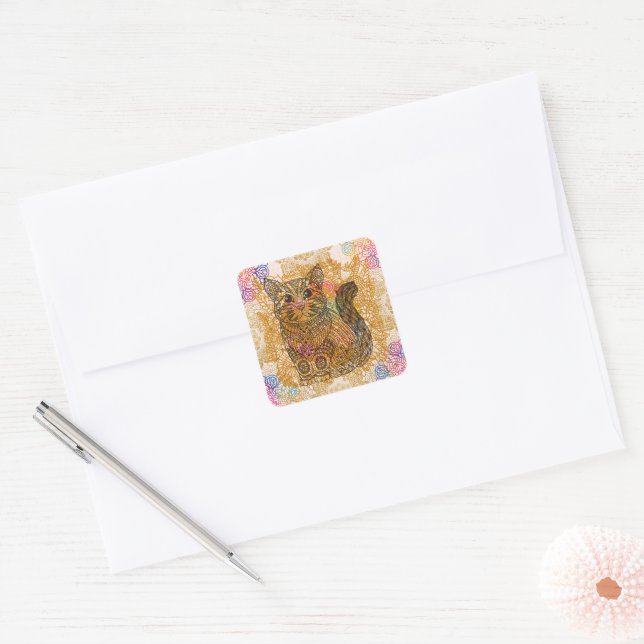 Adesivo Quadrado Vinheta Gato (Envelope)