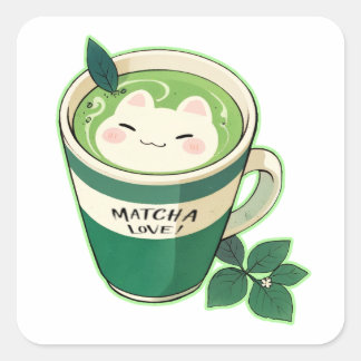 Adesivo Quadrado Vinheta Gato de Amor Matcha