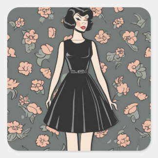 Adesivo Quadrado Vinheta Icônica LBD - Vintage Little Black Dress A