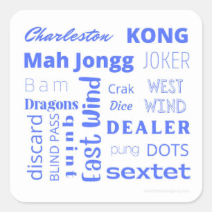 Adesivo Quadrado Vinheta Mah Jongg em azul