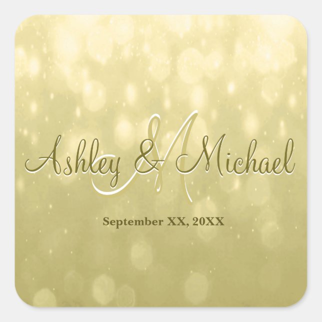 Adesivo Quadrado Vinheta Monograma | Amarelo Dourado (Frente)