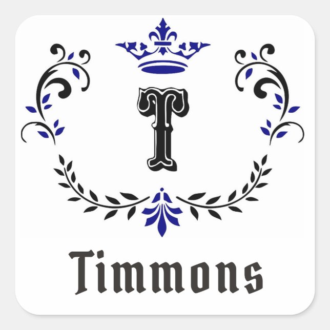 Adesivo Quadrado Vinheta Monograma com coroa (Frente)