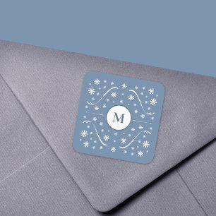 Adesivo Quadrado Vinheta Monograma de Energia da Flor Azul Dusty