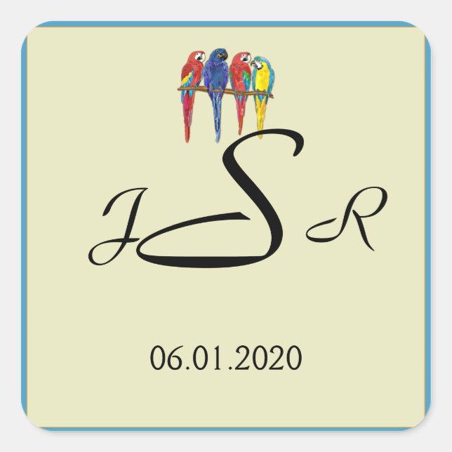 Adesivo Quadrado Vinheta Monograma de Peças Tropicais (Frente)