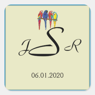 Adesivo Quadrado Vinheta Monograma de Peças Tropicais