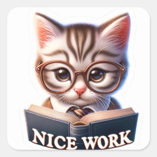 Adesivo Quadrado Vinheta MultiAssunto do Kitten 'Nice Work'