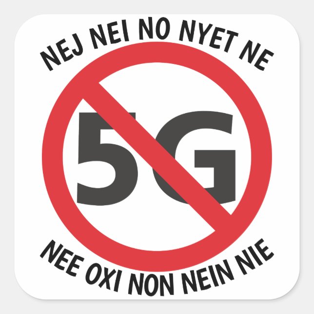 Adesivo Quadrado Vinheta multilíngue nº para 5G (Frente)