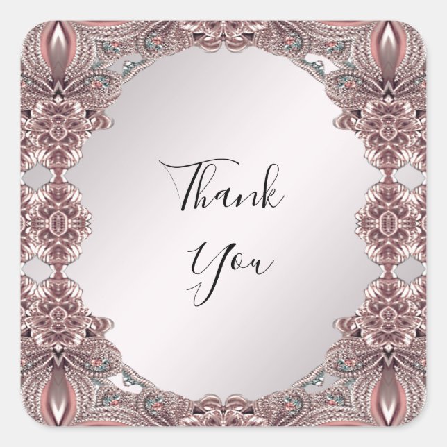 Adesivo Quadrado Vinheta Ornamental Rosa (Frente)