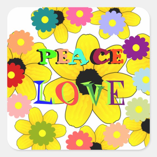 Adesivo Quadrado Vinheta Paz e Amor 1960 (Frente)