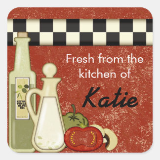 Adesivo Quadrado Vinheta personalizável de tomate de óleo verificad