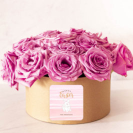 Adesivo Quadrado Vinheta-presente de Felz pascoa coelho cor-de-água