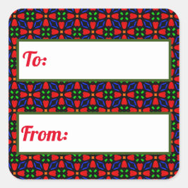 Adesivo Quadrado Vinheta-presente de Natal Vermelho e Verde