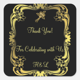 Adesivo Quadrado Vinheta Preta e Dourada