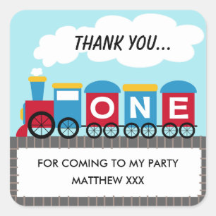 Adesivo Quadrado Vinheta primeiro aniversario do comboio para rapaz