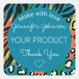 Adesivo Quadrado Vinheta quadrada azul-colorida azul de impressão a