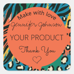 Adesivo Quadrado Vinheta Quadrada Cor-de-Laranja com Impressão Ani