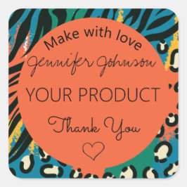 Adesivo Quadrado Vinheta Quadrada Cor-de-Laranja com Impressão Anim