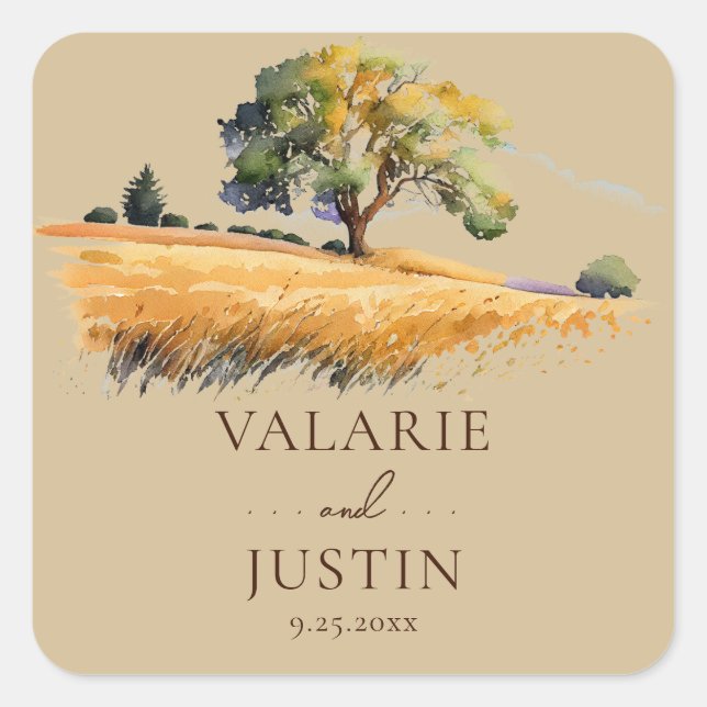 Adesivo Quadrado Vinheta quadrada de casaco de trigo com aquarelas (Frente)