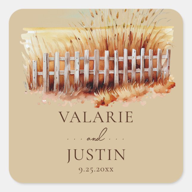 Adesivo Quadrado Vinheta Quadrada de Casamento Ocidental de Trigo A (Frente)